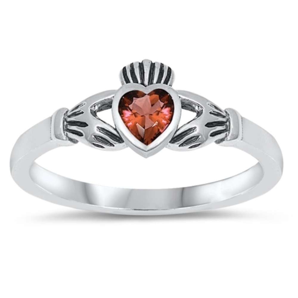 Sterling Silver & Cubic Zirconia Claddagh Ring in Ruby